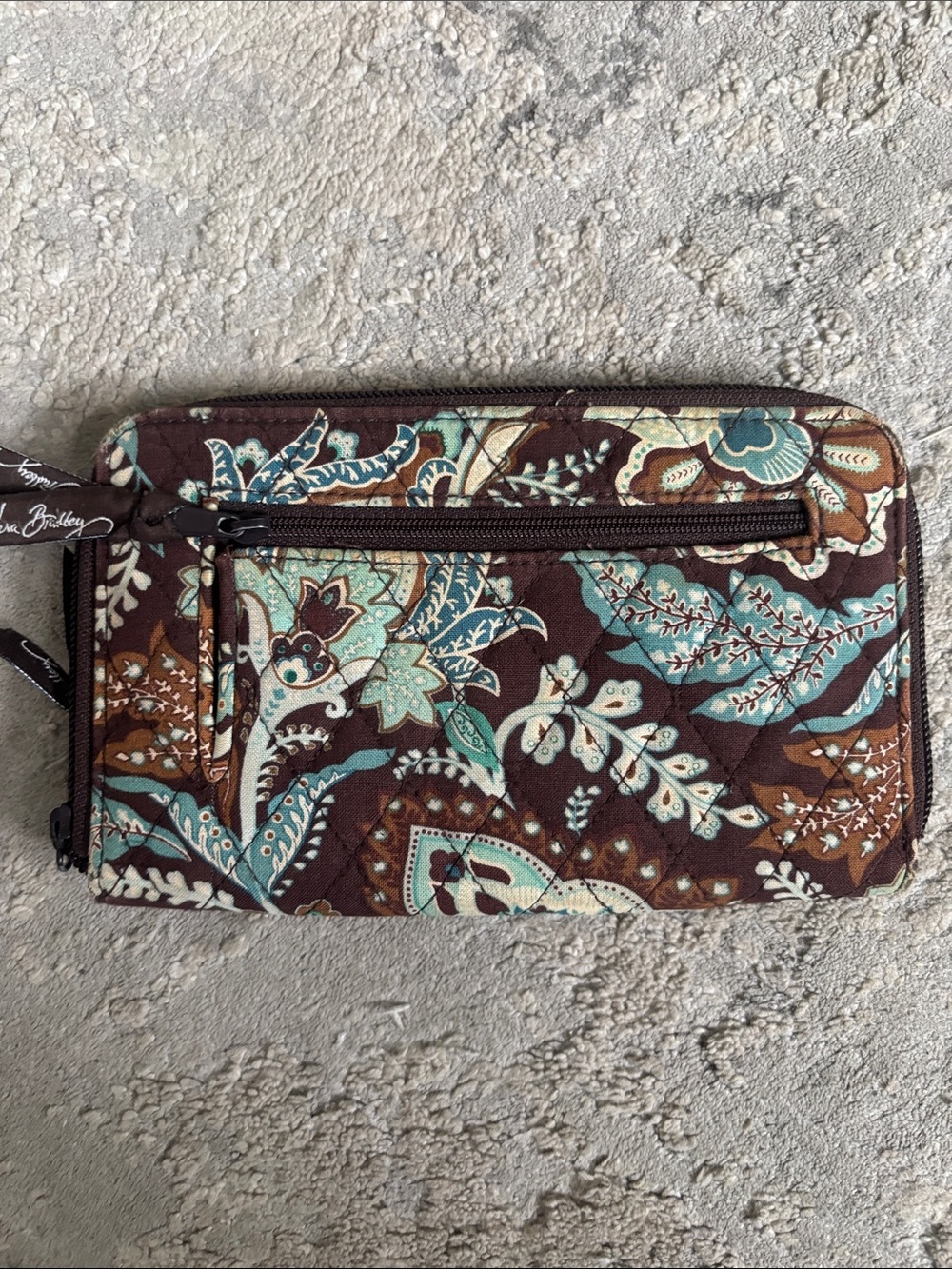 Vera Bradley Quilted Floral Zip Wallet in Teal, Brown and Cream - Picture 2 of 3